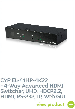 CYP EL-41HP-4K22 4-Way Advanced HDMI Switcher, UHD, HDCP2.2, HDMI, RS-232, IP, Web GUI
